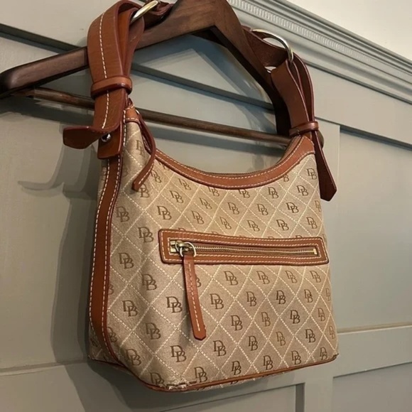 Dooney & Bourke Shoulder Bag Monogrammed Canvas Leather Trimmed Brown Tan - Picture 7 of 14